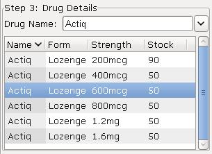 Drug selection section